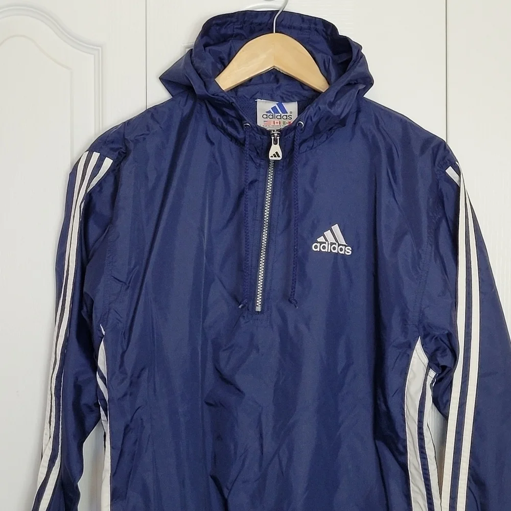 Adidas Blue Windbreaker with White Stripes - Picture 7 of 8